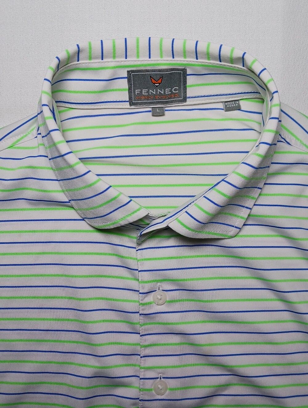 Fennec Mens John Deere Golf Performance Polo Large Green Blue Stripes